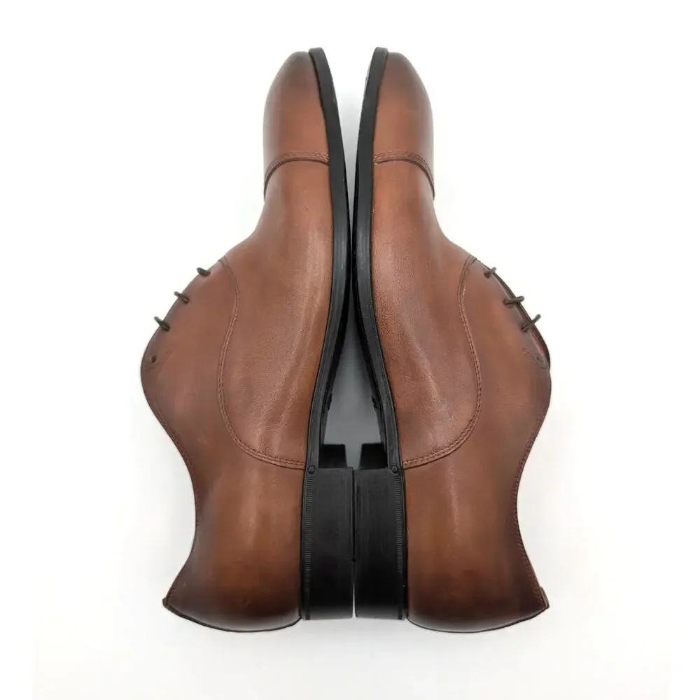 Santoni Darian Cap Toe Oxford Shoes Lace-Up Men's Brown Leather Size US8 EU41.5